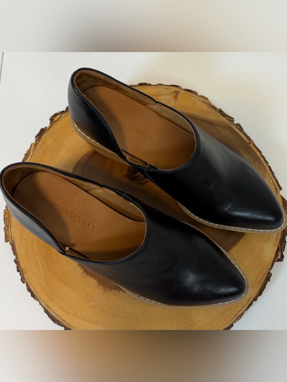 Cynthia Rowley Black Leather Pointed Slip-On Leather Heeled Mules Women’s 7.5